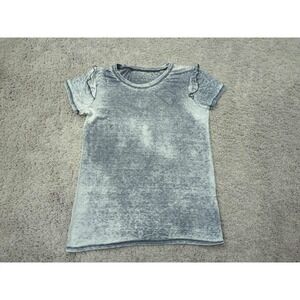 Lifestyle Soft & Cozy Shirt Womens L Gray Acid Wash‎ Ruffle Washout Burnout Look